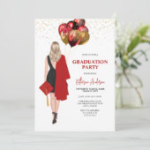 Vrouw Red Graduation Party Kaart (Staand voorkant)
