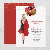 Vrouw Red Graduation Party Kaart (Voorkant / Achterkant)