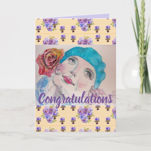 Vrouw Red Rose Floral Congatulation art Kaart (Voorkant)