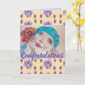 Vrouw Red Rose Floral Congatulation art Kaart (Gele Bloem)