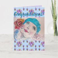 Vrouw Red Rose Floral Congatulation art Kaart