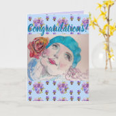 Vrouw Red Rose Floral Congatulation art Kaart (Gele Bloem)