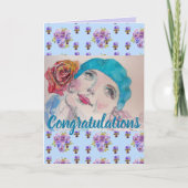 Vrouw Red Rose Floral Congatulation art Kaart (Voorkant)