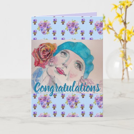 Vrouw Red Rose Floral Congatulation art Kaart (Gele Bloem)
