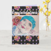 Vrouw Red Rose Floral Congatulation art Kaart (Gele Bloem)