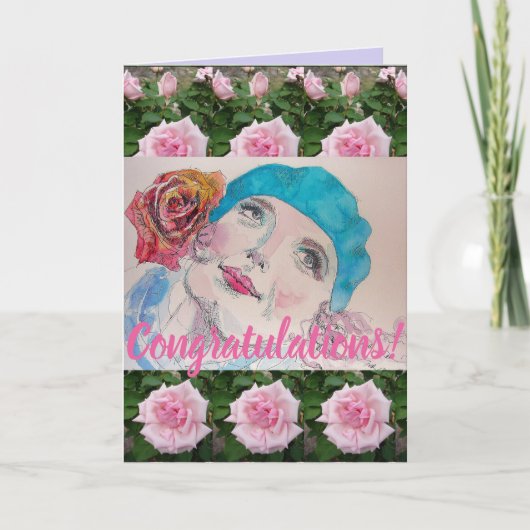 Vrouw Red Rose Floral Congatulation art Kaart (Voorkant)