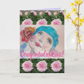 Vrouw Red Rose Floral Congatulation art Kaart (Gele Bloem)
