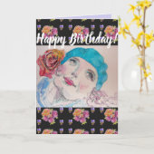 Vrouw Red Rose Floral Happy Birthday art Kaart (Gele Bloem)