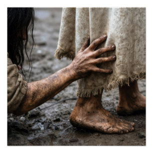 Vrouw reikt naar de mantel van Jezus Perfect Poster