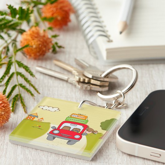 Vrouw reizen per auto sleutelhanger