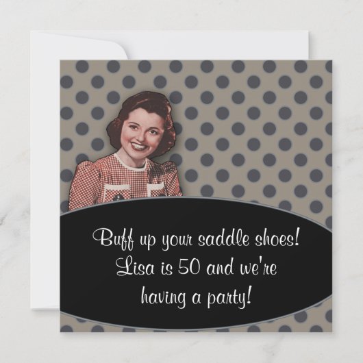 Vrouw Retro 50e verjaardagsfeest uitnodiging (Voorkant)