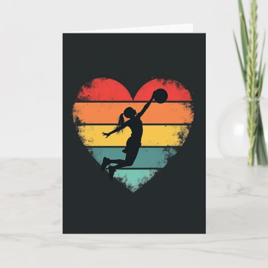 Vrouw Retro Basketbal Hart Kaart (Voorkant)