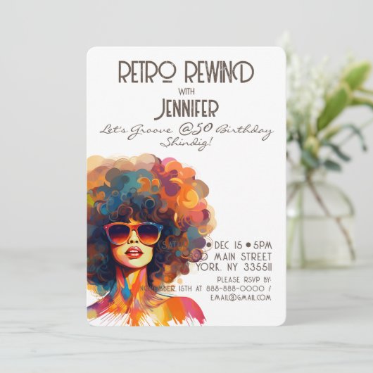 Vrouw Retro Terugspoelen 50e Verjaardag Shindig Pa Kaart (Staand voorkant)