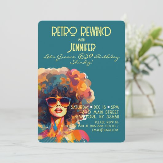 Vrouw Retro Terugspoelen 50e Verjaardag Shindig Pa Kaart (Staand voorkant)