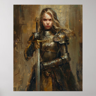 Vrouw Ridder in Noble Armor met Zwaard Poster
