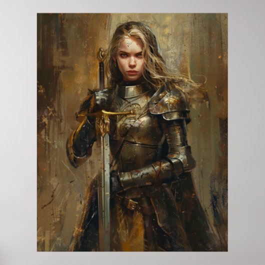 Vrouw Ridder in Noble Armor met Zwaard Poster (Voorkant)