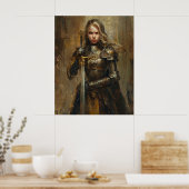 Vrouw Ridder in Noble Armor met Zwaard Poster (Keuken)