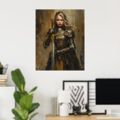 Vrouw Ridder in Noble Armor met Zwaard Poster (Thuiskantoor)