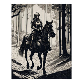 Vrouw ridder rijden op een paard in het bos perfect poster