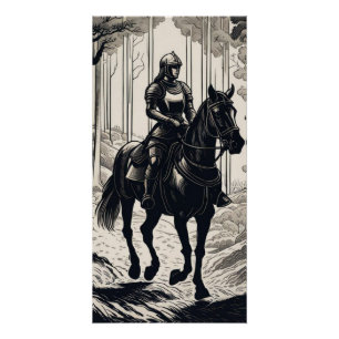 Vrouw ridder rijden op een paard in het bos perfect poster