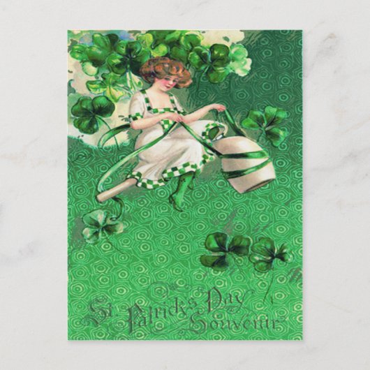 Vrouw Riding Clay Pipe Shamrock Briefkaart (Voorkant)