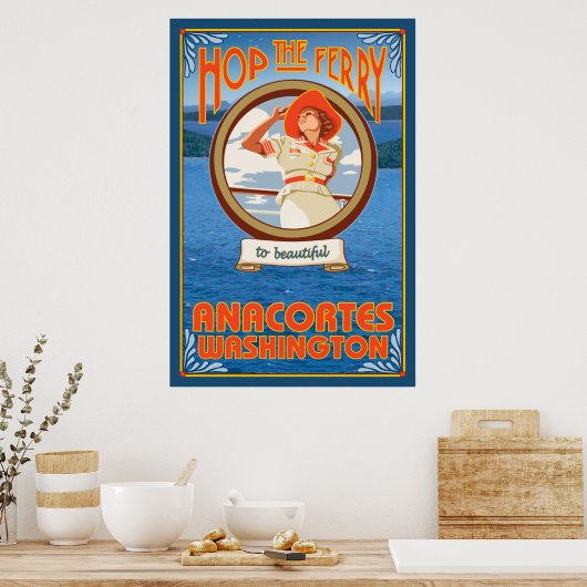 Vrouw Riding Ferry - Anacortes Washington Poster (Keuken)