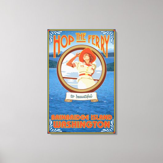 Vrouw Riding Ferry - Bainbridge Island, WA Canvas Afdruk (Voorkant)