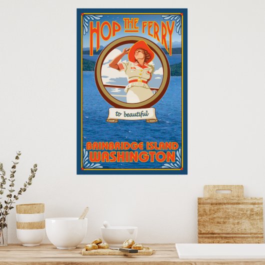 Vrouw Riding Ferry - Bainbridge Island, WA Poster (Keuken)