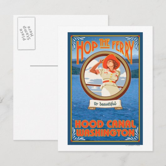 Vrouw Riding Ferry - Hood Canal, Washington Briefkaart (Voorkant / Achterkant)