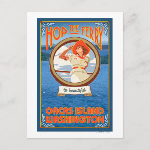 Vrouw Riding Ferry - Orcas Island, Washington Briefkaart