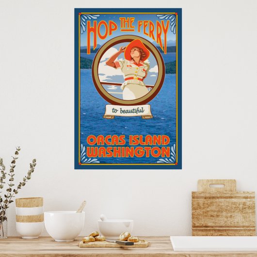 Vrouw Riding Ferry - Orcas Island, Washington Poster (Keuken)