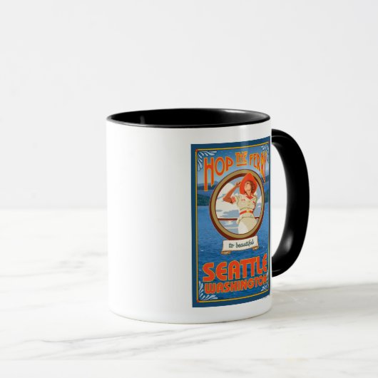 Vrouw Riding Ferry - Seattle, Washington Mok (Voorkant rechts)