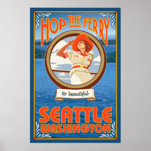 Vrouw Riding Ferry - Seattle, Washington Poster
