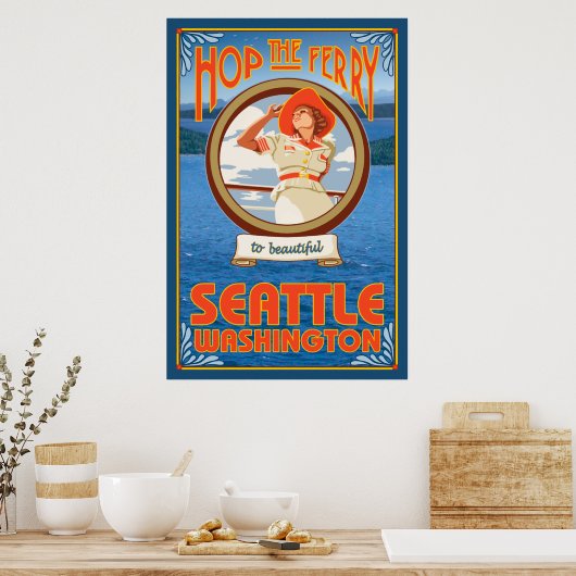 Vrouw Riding Ferry - Seattle, Washington Poster (Keuken)