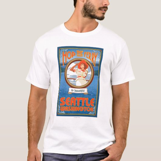 Vrouw Riding Ferry - Seattle, Washington T-shirt (Voorkant)