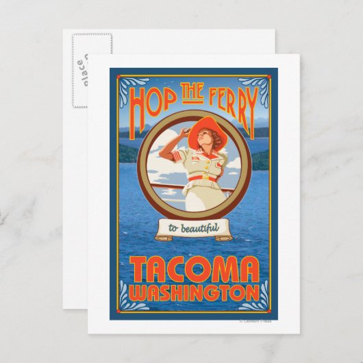 Vrouw Riding Ferry - Tacoma, Washington Briefkaart (Voorkant / Achterkant)