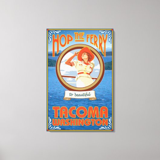 Vrouw Riding Ferry - Tacoma, Washington Canvas Afdruk (Voorkant)