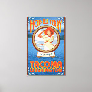 Vrouw Riding Ferry - Tacoma, Washington Canvas Afdruk