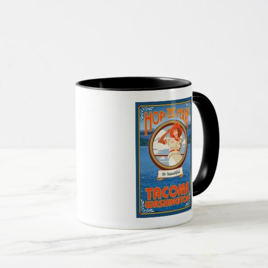 Vrouw Riding Ferry - Tacoma, Washington Mok (Voorkant rechts)