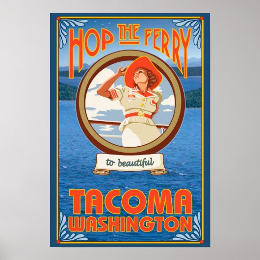 Vrouw Riding Ferry - Tacoma, Washington Poster (Voorkant)