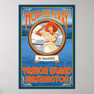 Vrouw Riding Ferry - Vashon Island, Washington Poster