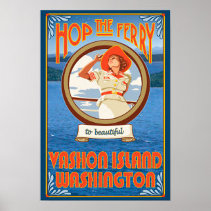 Vrouw Riding Ferry - Vashon Island, Washington Poster