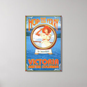 Vrouw Riding Ferry - Victoria, BC Canada Canvas Afdruk