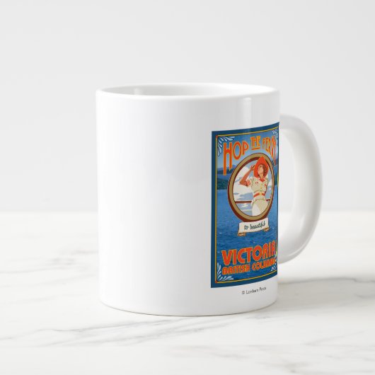 Vrouw Riding Ferry - Victoria, BC Canada Grote Koffiekop (Voorkant rechts)