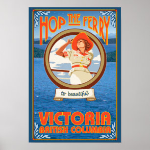 Vrouw Riding Ferry - Victoria, BC Canada Poster
