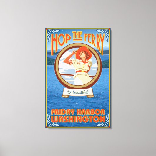 Vrouw Riding Ferry - Vrijdag Harbour, Washington Canvas Afdruk (Voorkant)