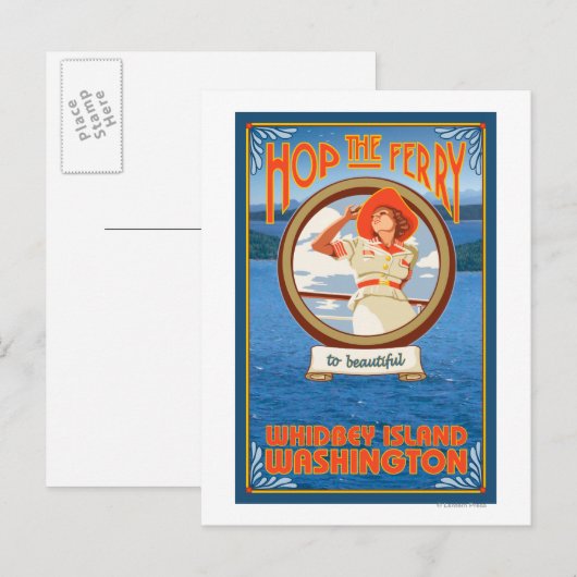 Vrouw Riding Ferry - Whidbey Island, Washington Briefkaart (Voorkant / Achterkant)