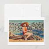 Vrouw Rijden Een Alligator  Florida Reizen Briefkaart (Voorkant / Achterkant)