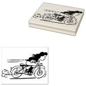Vrouw Rijden Motorfiets Biker Chick Art Rubberstempel (Gestempeld)