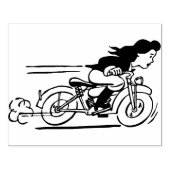 Vrouw Rijden Motorfiets Biker Chick Art Rubberstempel (Afrduk)